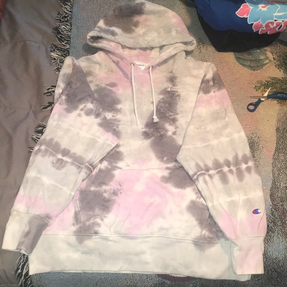 Champion Purple, white & Gray Tie-Dye Hoodie Sweatshirt - Women's